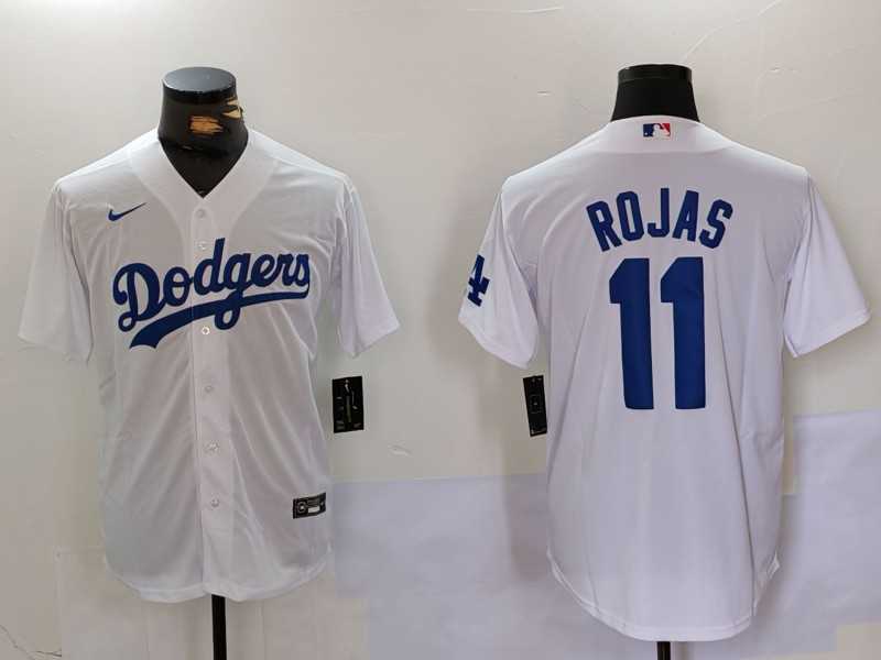Men%27s Los Angeles Dodgers #11 Miguel Rojas White Cool Base Stitched Jersey